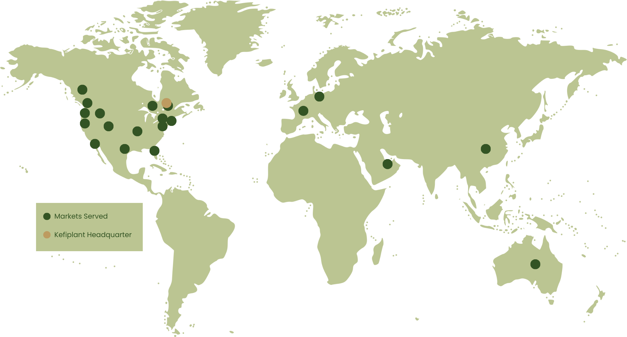 Map showing Kefiplant's global client and market locations